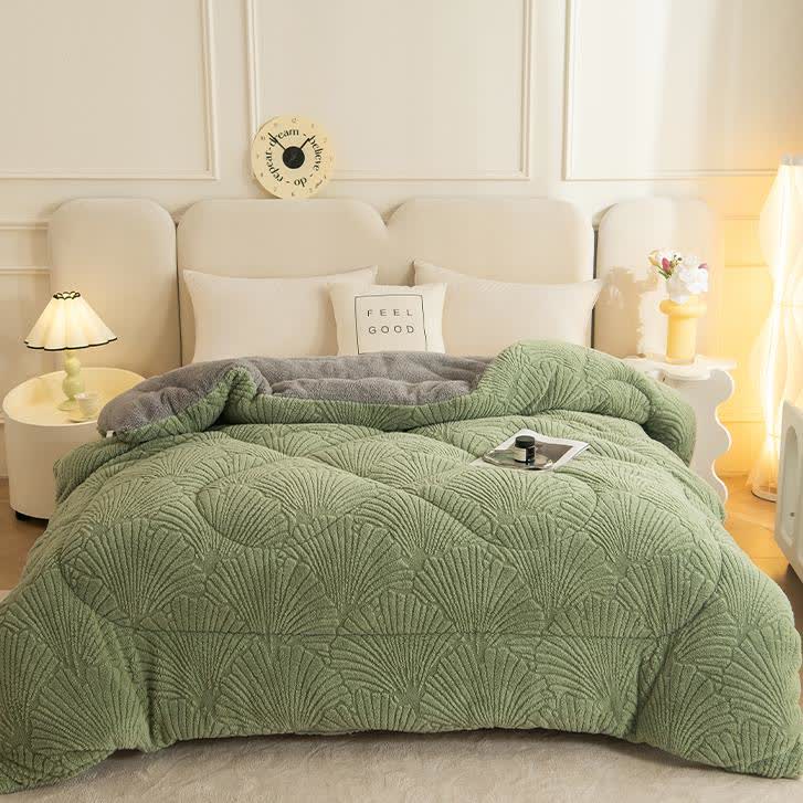 Sherpa Jacquard Ginkgo Leaf  Blanket with Quilt Core - image 13