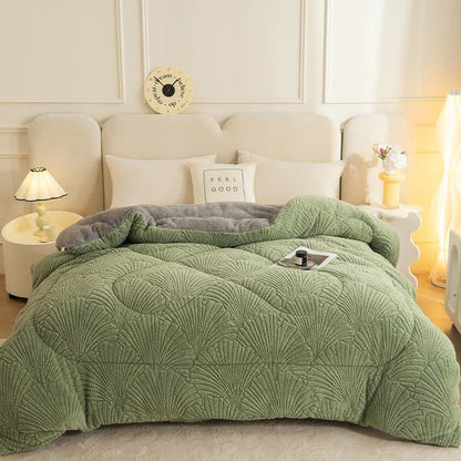 Sherpa Jacquard Ginkgo Leaf  Blanket with Quilt Core - image 13