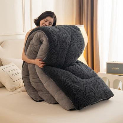 Sherpa Jacquard Ginkgo Leaf  Blanket with Quilt Core - image 4