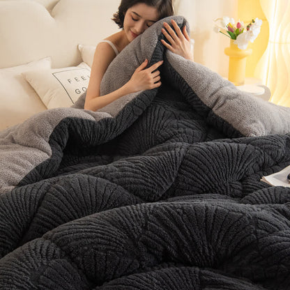 Sherpa Jacquard Ginkgo Leaf  Blanket with Quilt Core - image 1