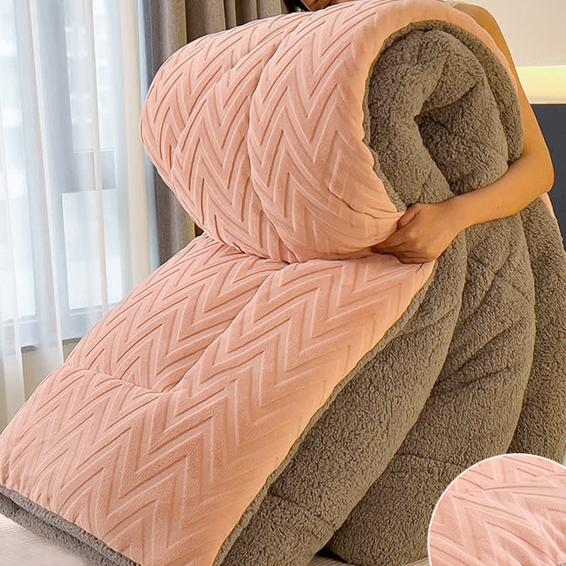 Sherpa Warm Throw Blanket with Quilt Core - Pink & Gray - King - image 11