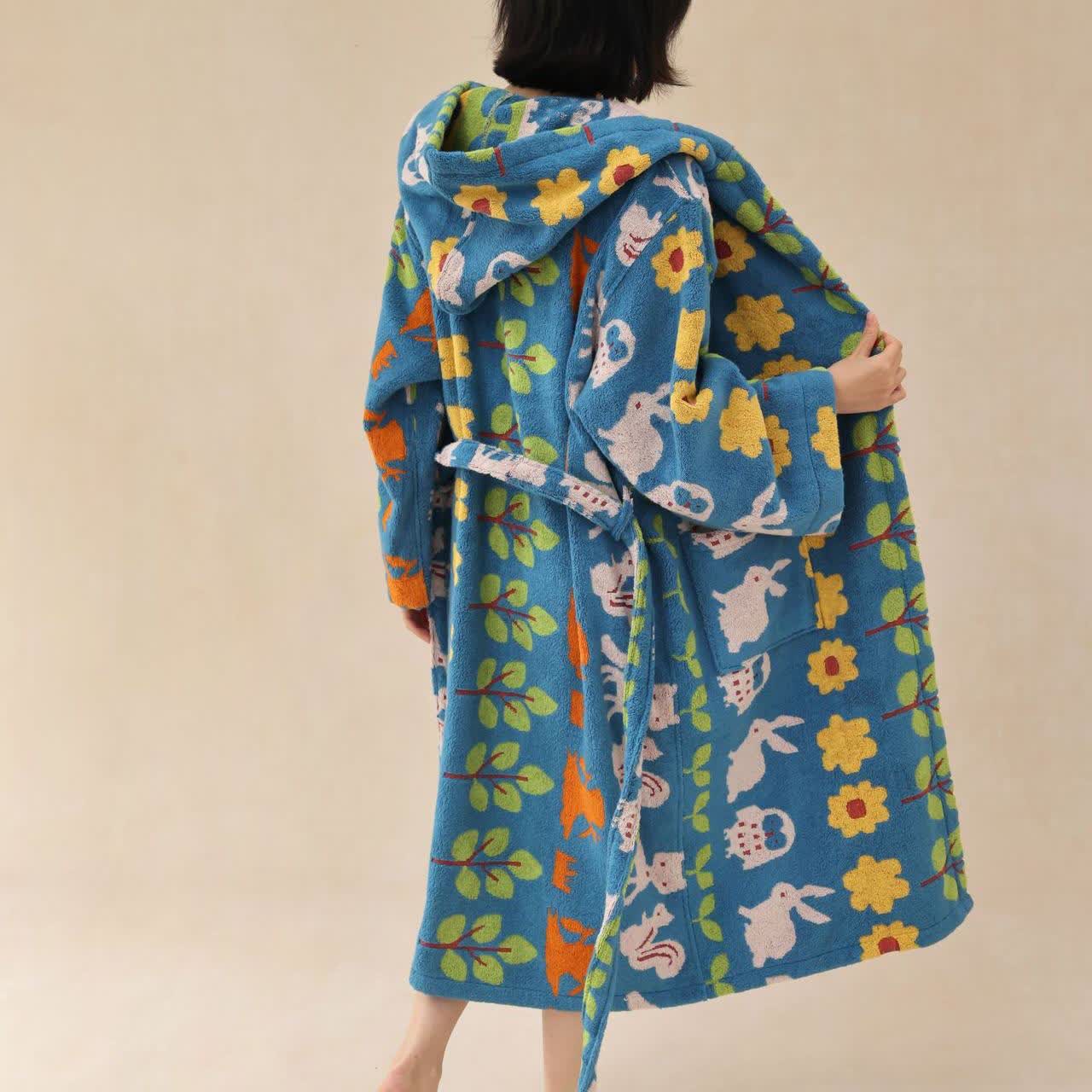 Pastoral Cotton Absorbent Hooded Bathrobe - image 5