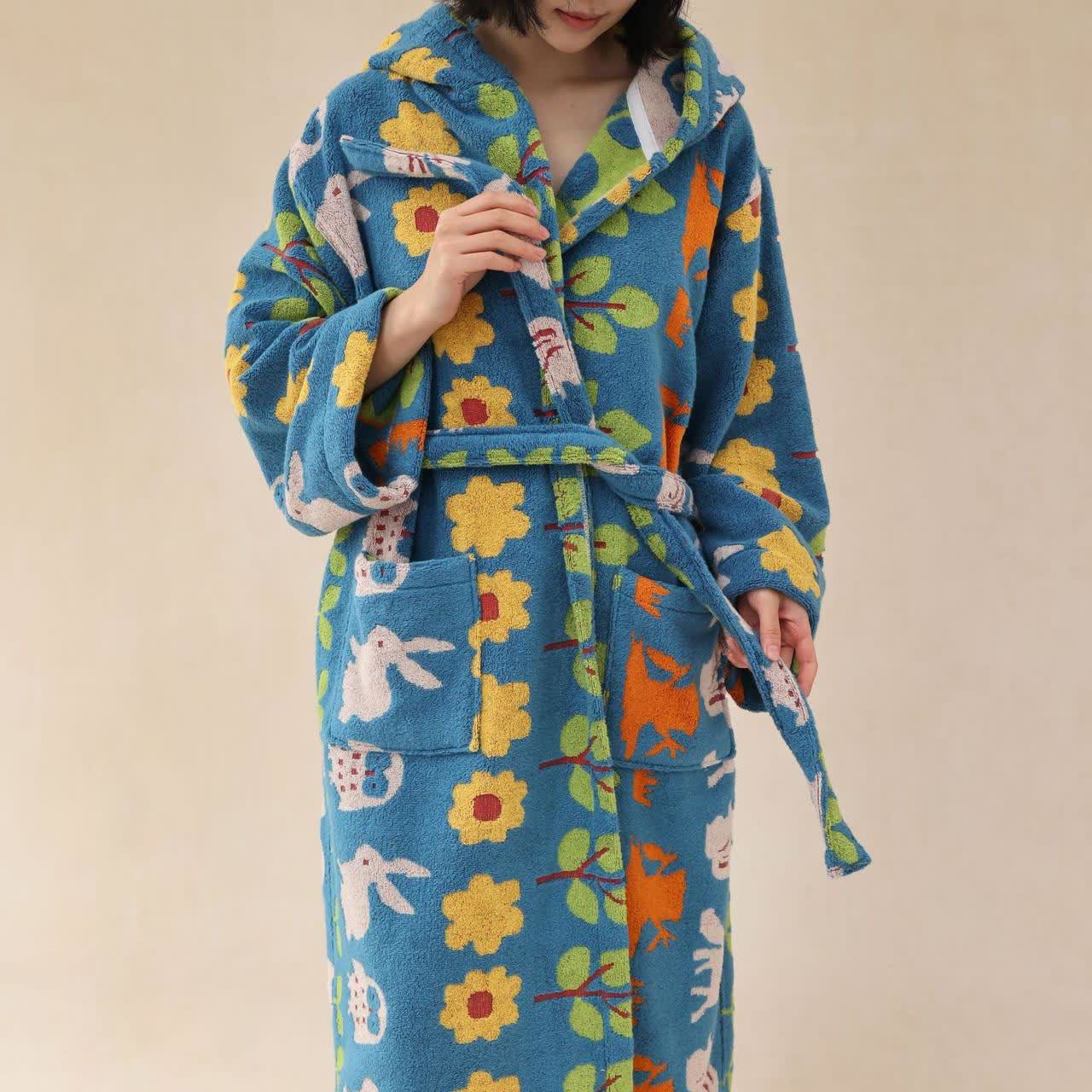 Pastoral Cotton Absorbent Hooded Bathrobe - image 4