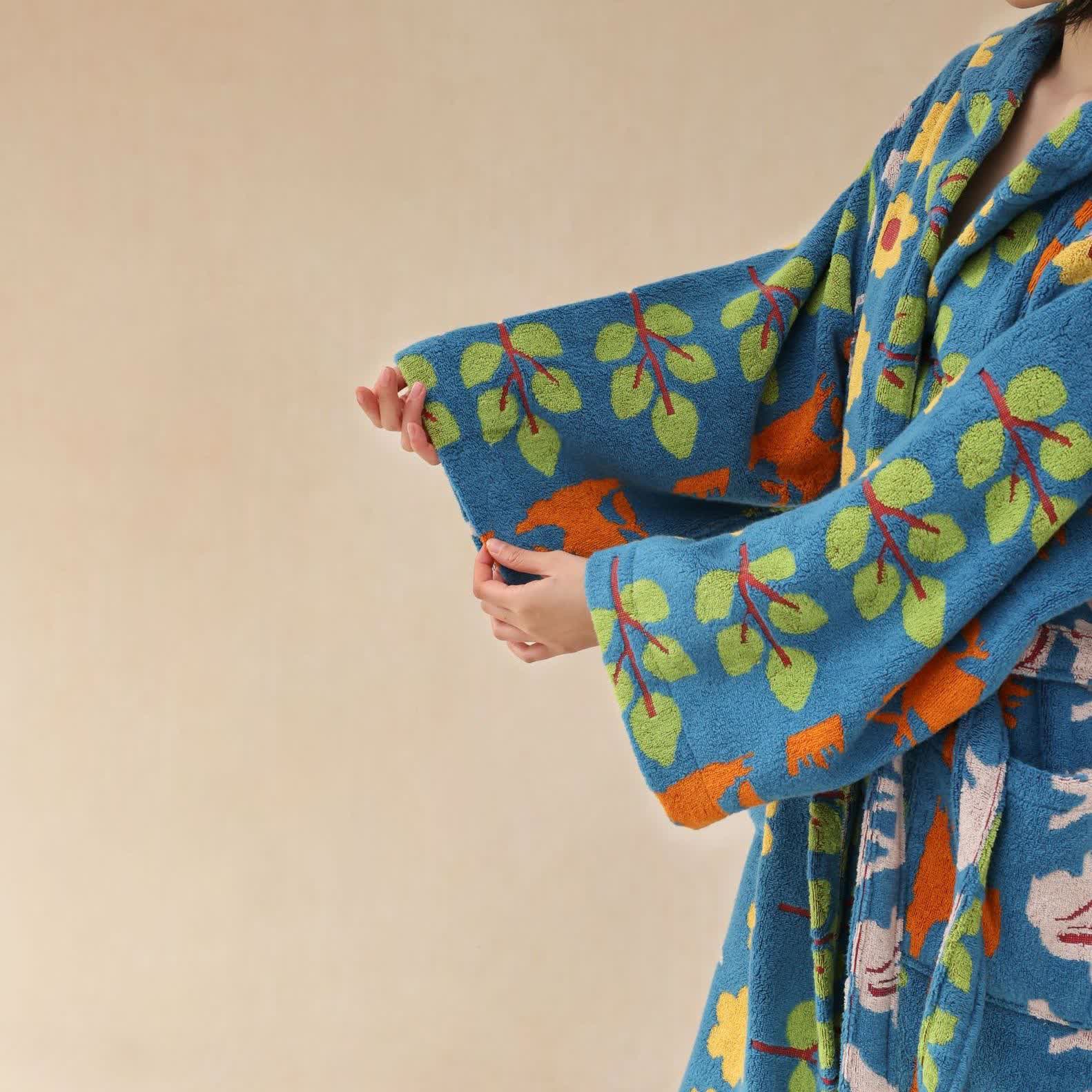 Pastoral Cotton Absorbent Hooded Bathrobe - image 8