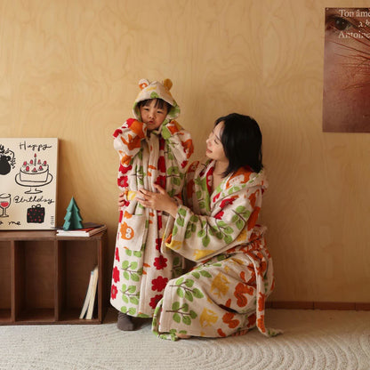 Pastoral Cotton Absorbent Hooded Bathrobe - Beige - Adult L - image 10