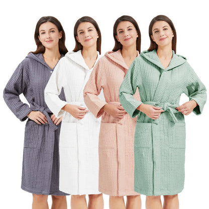 Pure Cotton Waffle Textured Breathable Bathrobe - Gray - Adult 2XL - image 1