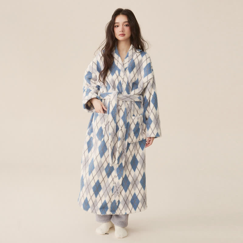 Diamond Print Fleece Long Bathrobe - Blue - Bathrobe with pants - 2XL - image 0