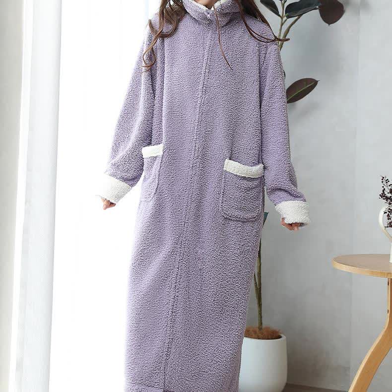 Soft Fleece Warm Zippered Long Nightgown - image 8