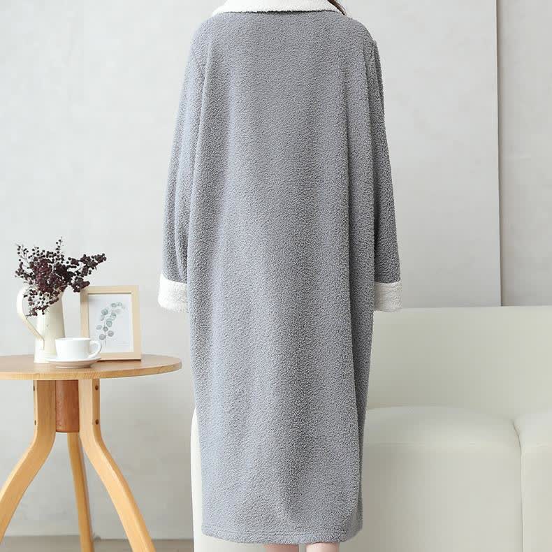 Soft Fleece Warm Zippered Long Nightgown - image 4