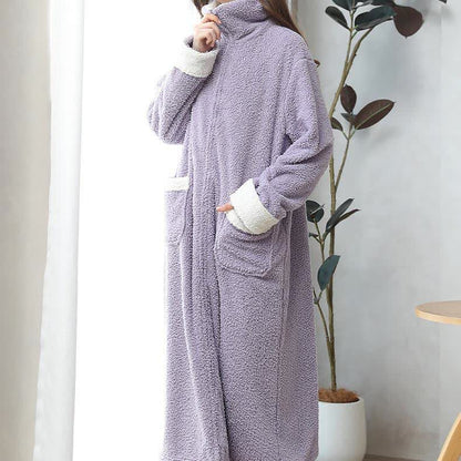 Soft Fleece Warm Zippered Long Nightgown - image 7