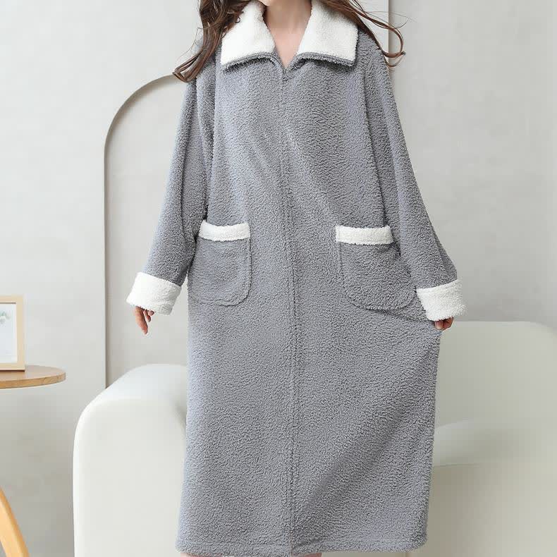 Soft Fleece Warm Zippered Long Nightgown - image 3