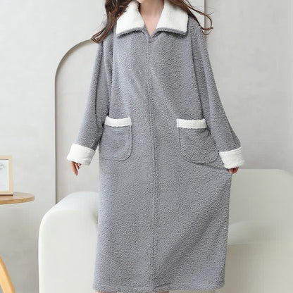 Soft Fleece Warm Zippered Long Nightgown - image 3