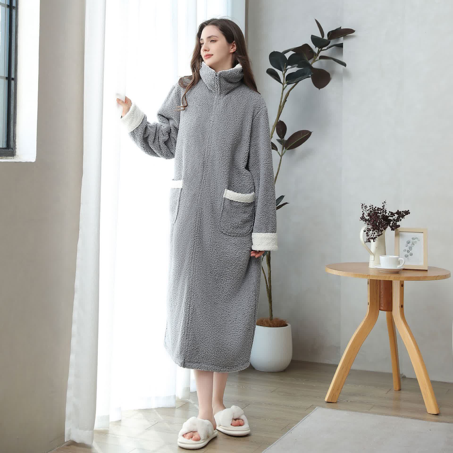 Soft Fleece Warm Zippered Long Nightgown - image 1
