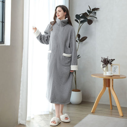 Soft Fleece Warm Zippered Long Nightgown - image 1