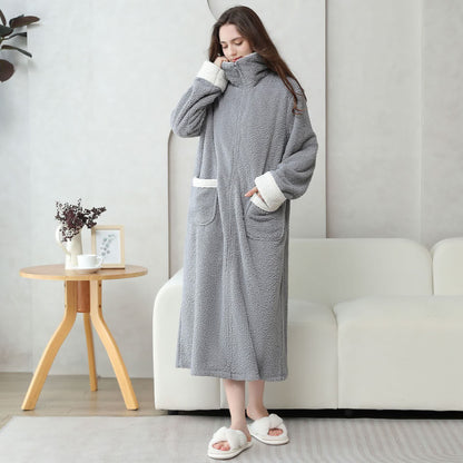 Soft Fleece Warm Zippered Long Nightgown - image 2