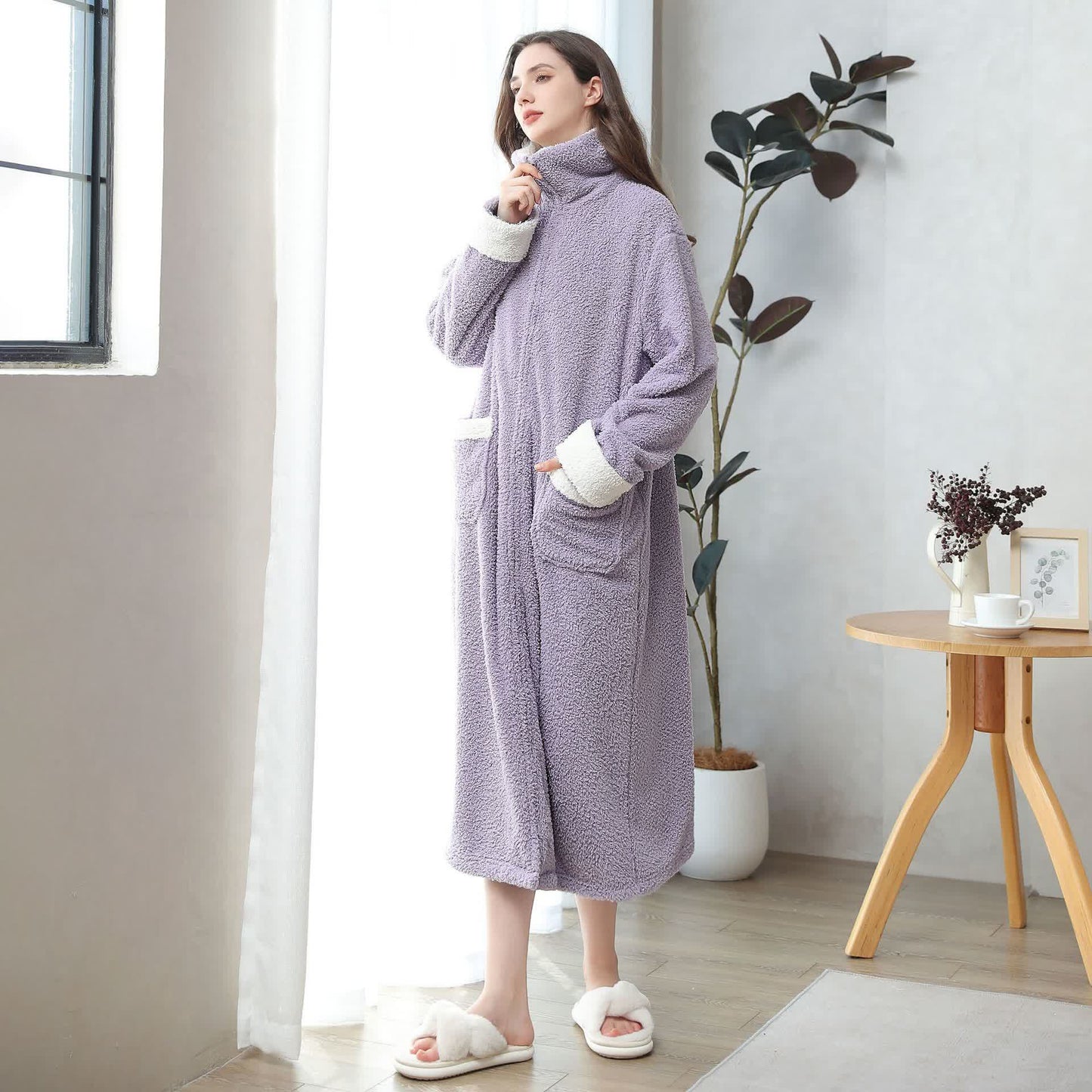 Soft Fleece Warm Zippered Long Nightgown - image 6