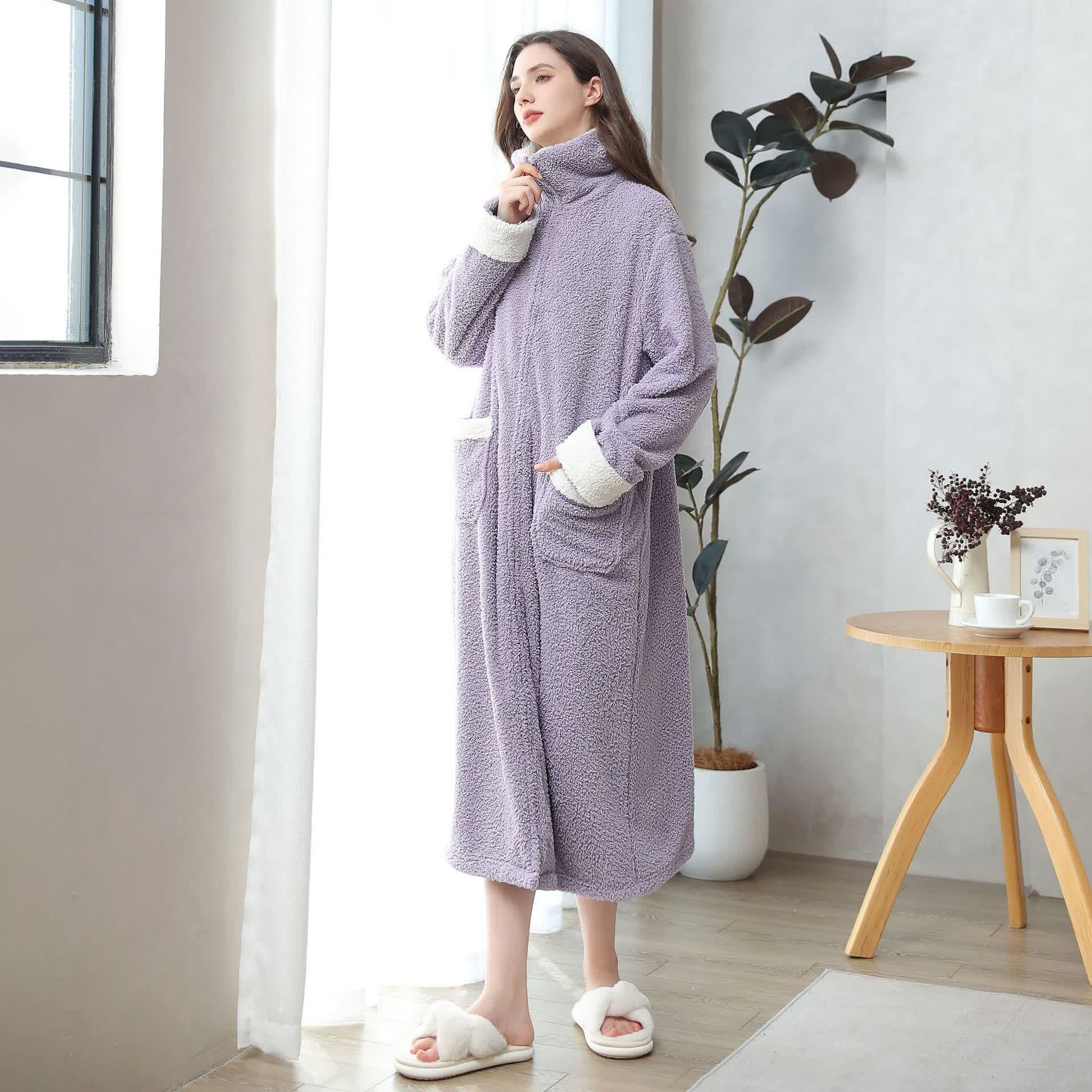 Soft Fleece Warm Zippered Long Nightgown - image 6