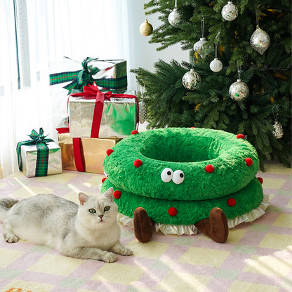 Cute Christmas Wreath Soft Pet Bed - 23.6" x 20.8" x 5.5" - image 0