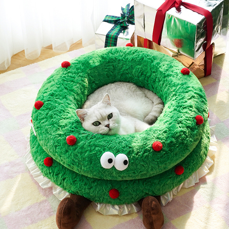 Cute Christmas Wreath Soft Pet Bed - image 4