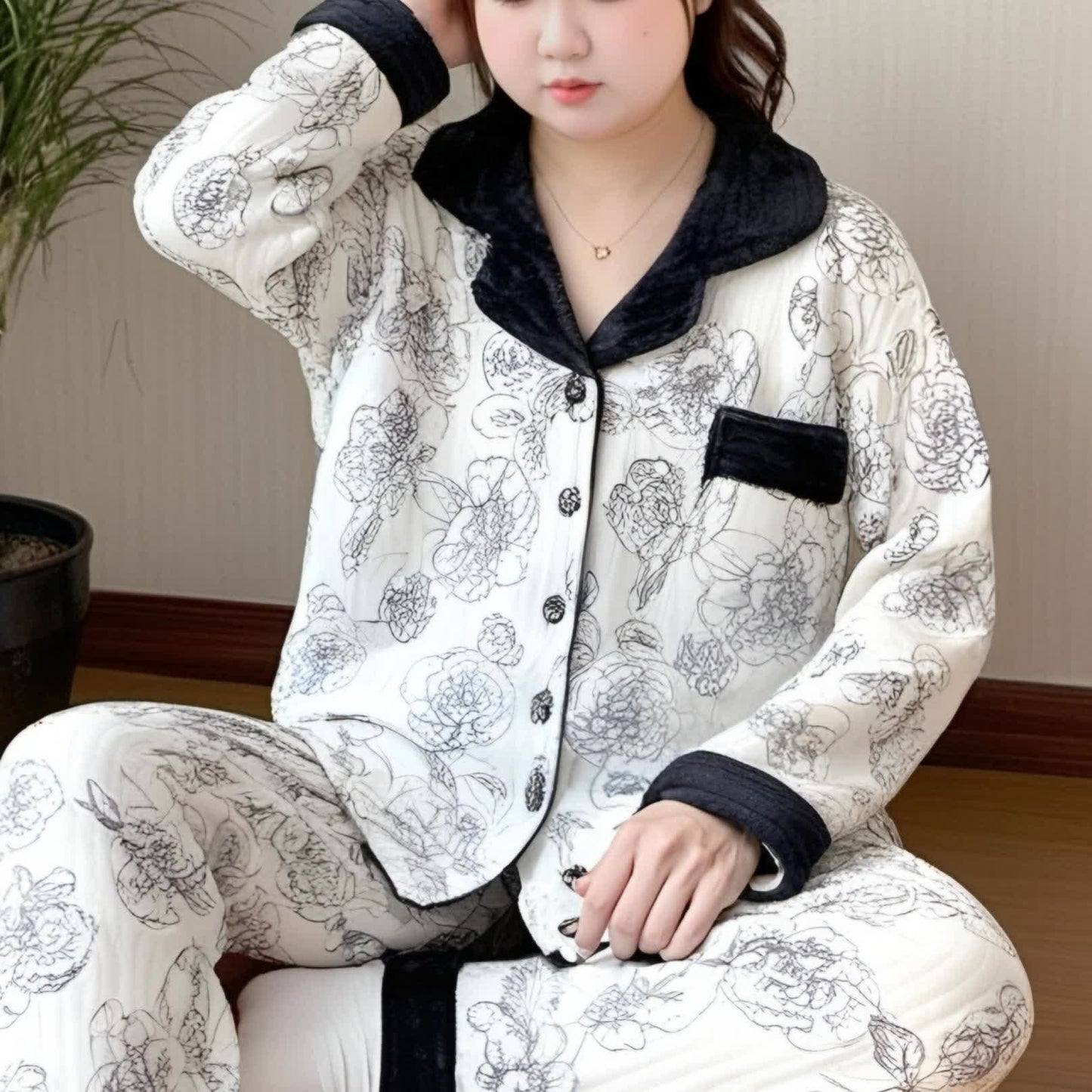 Plus Size Soft Breathable Pastoral Pajama Set - image 7