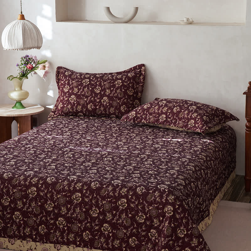 Retro Rose Quilted Cotton Gauze Coverlet - image 6