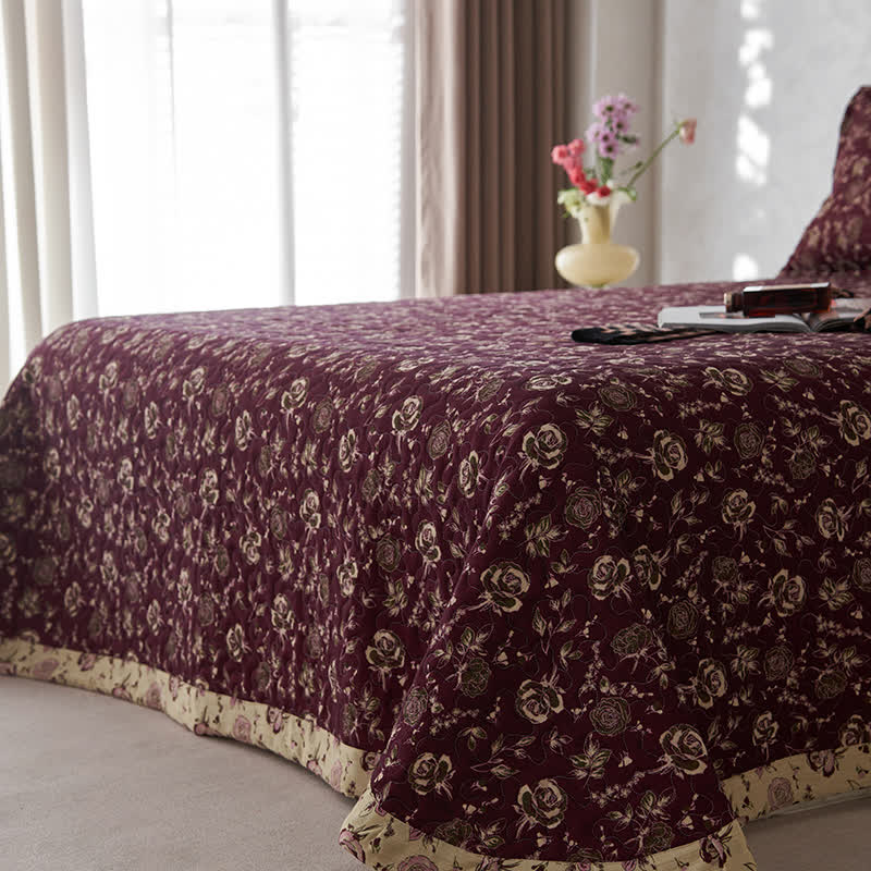 Retro Rose Quilted Cotton Gauze Coverlet - image 7