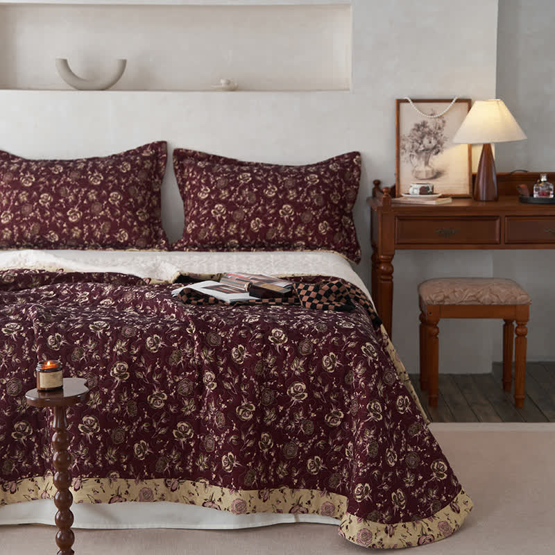 Retro Rose Quilted Cotton Gauze Coverlet - image 5