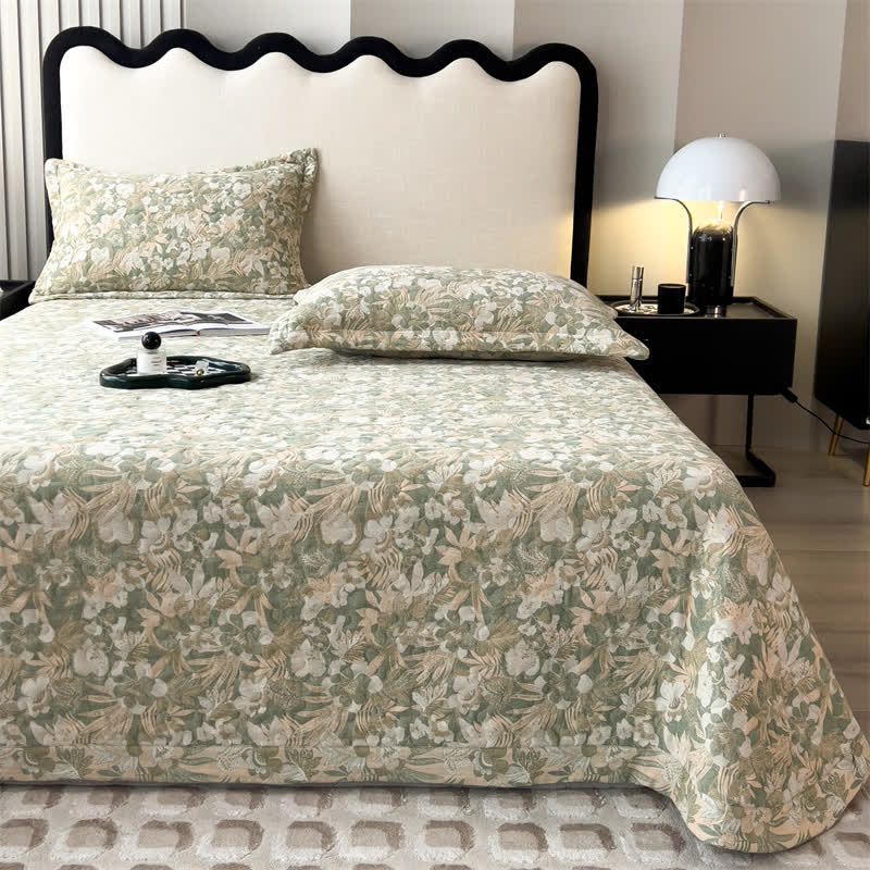 Jacquard Floral Quilted Cotton Gauze Coverlet - image 1