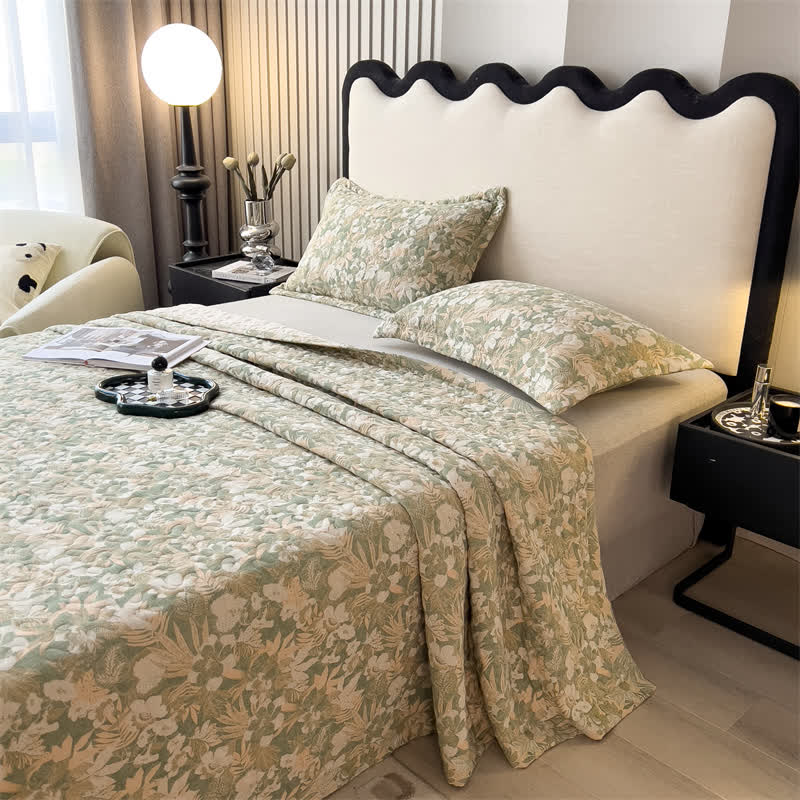 Jacquard Floral Quilted Cotton Gauze Coverlet - image 4