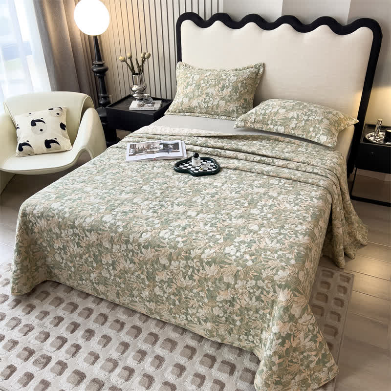 Jacquard Floral Quilted Cotton Gauze Coverlet - image 3