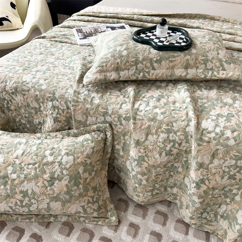 Jacquard Floral Quilted Cotton Gauze Coverlet - image 7