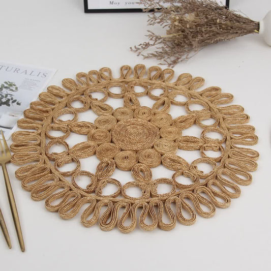 Simple Style Round Shape Straw Placemat - Wheat straw - 15.0"×0.8" - image 0