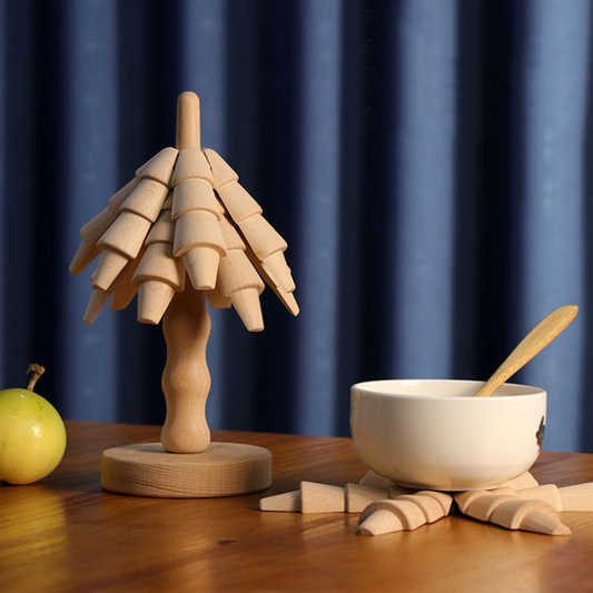 Christmas Tree Wooden Heat Insulation Placemat - Round Base - 3.9"W×3.9"L×8.7"H - image 0