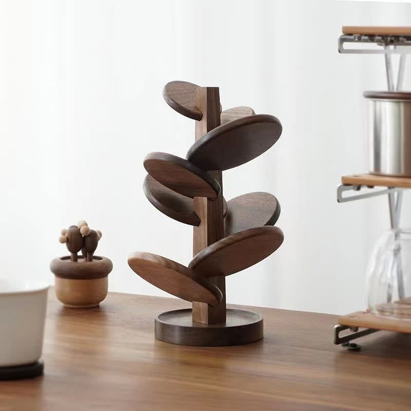 Tree Shape Wooden Home Decor Coaster - Walnut - 4.7"W×4.7"L×11"H - image 0