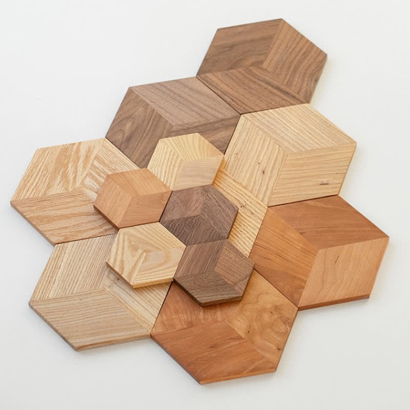 Hexagon Shape Wooden Placemat Coaster - Walnut - 3.5"×0.3" + 6.3"×0.3" - image 0