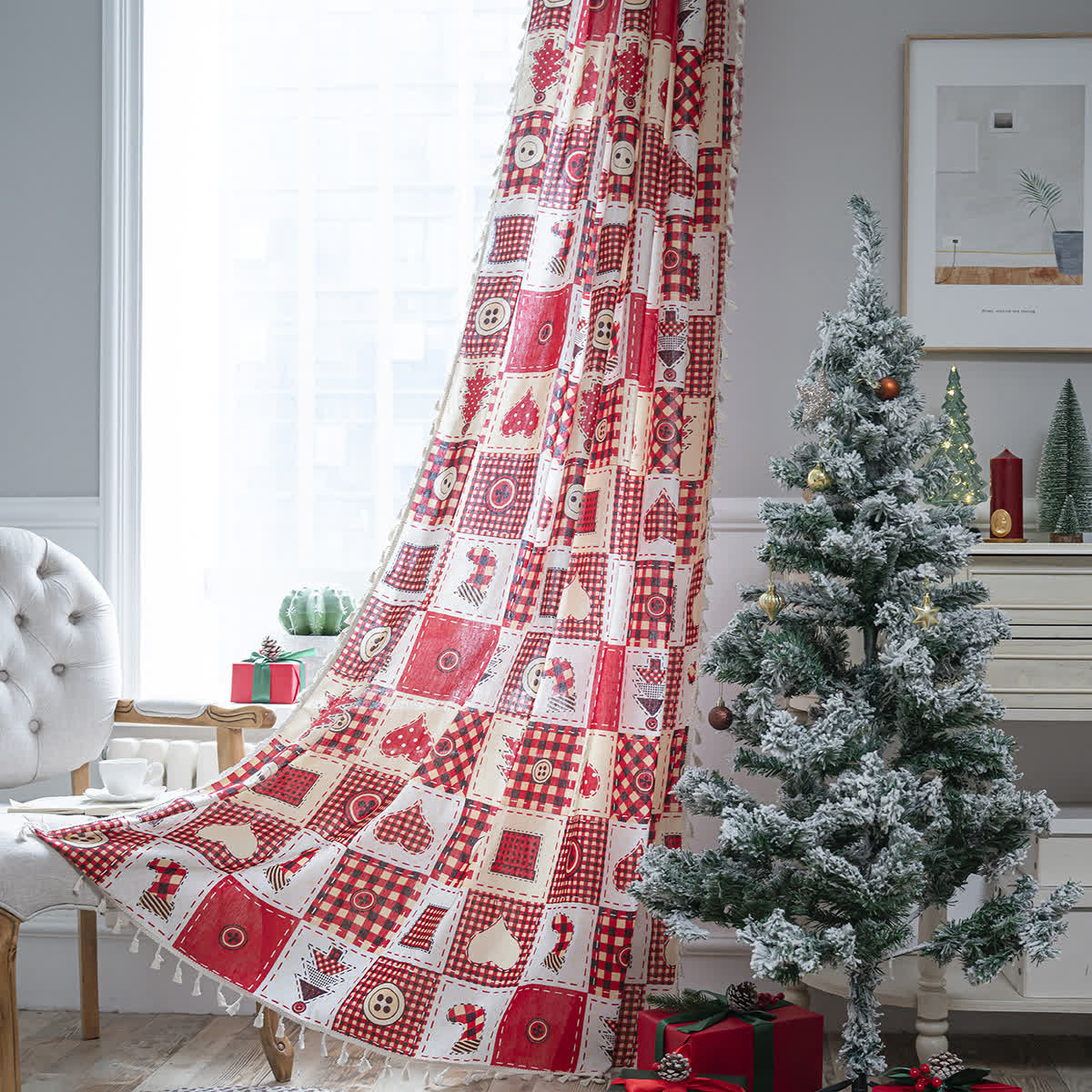 Christmas Festive Cotton Semi-shading Curtain - Hook - 59"W x 118"L - image 0