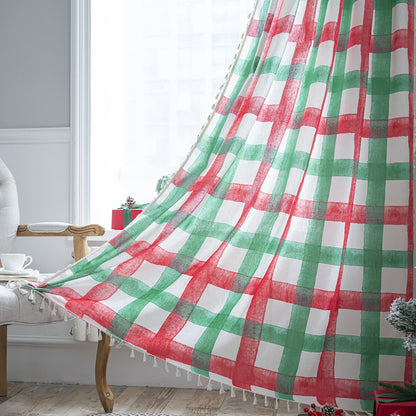 Cotton Christmas Plaid Semi-shading Curtain - Hook - 59"W x 118"L - image 0