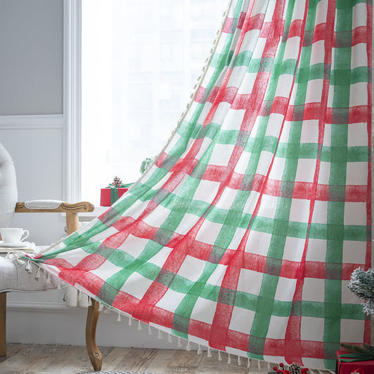 Cotton Christmas Plaid Semi-shading Curtain - Hook - 59"W x 118"L - image 0