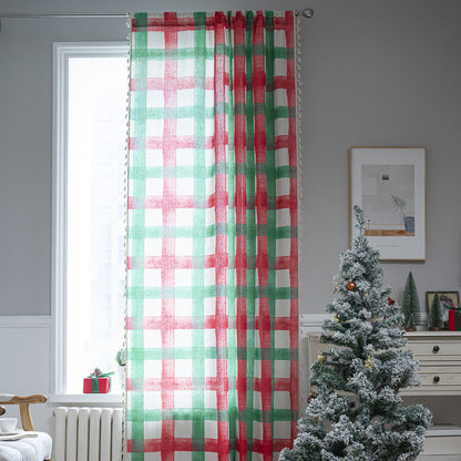 Cotton Christmas Plaid Semi-shading Curtain - image 1