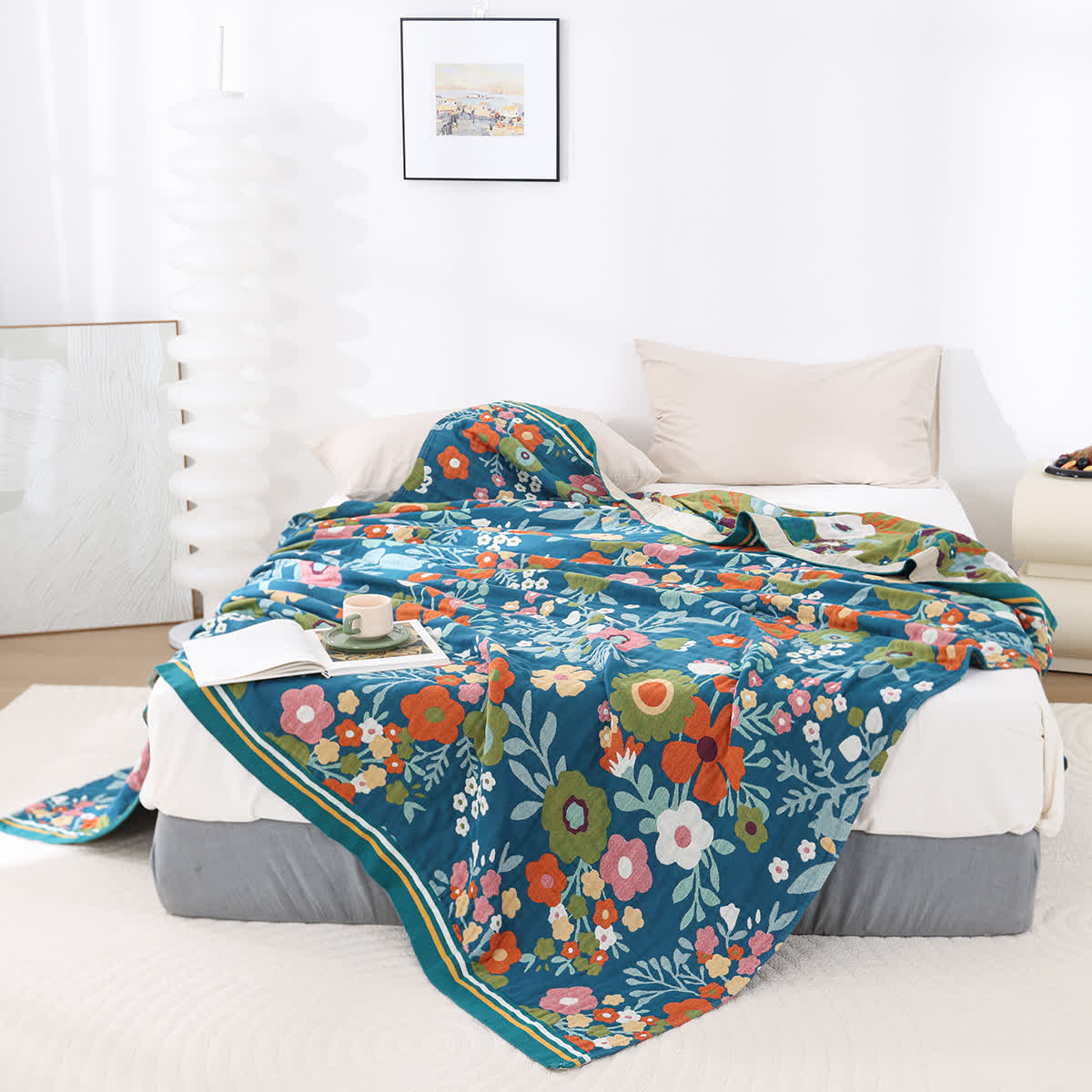 Cotton Gauze Bright Flowers Soft Quilt - image 3