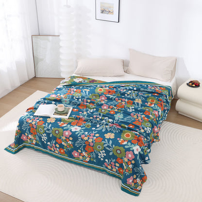 Cotton Gauze Bright Flowers Soft Quilt - image 1