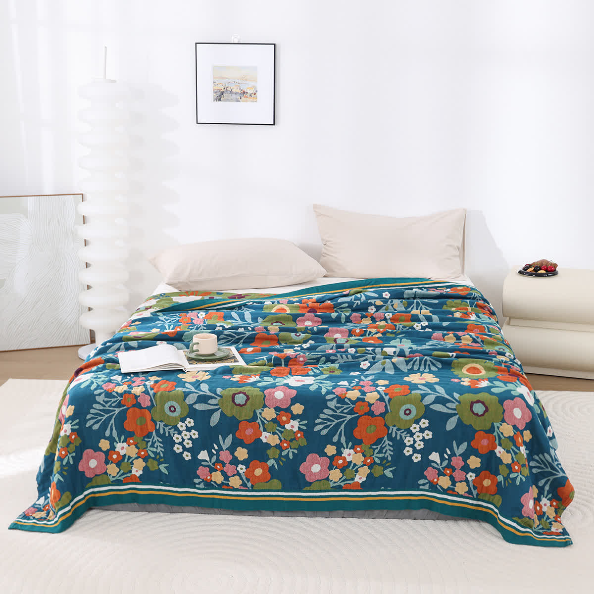 Cotton Gauze Bright Flowers Soft Quilt - Queen - image 0