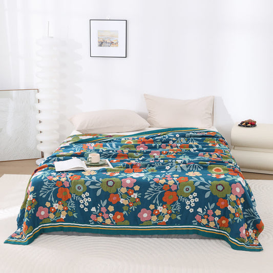 Cotton Gauze Bright Flowers Soft Quilt - Queen - image 0