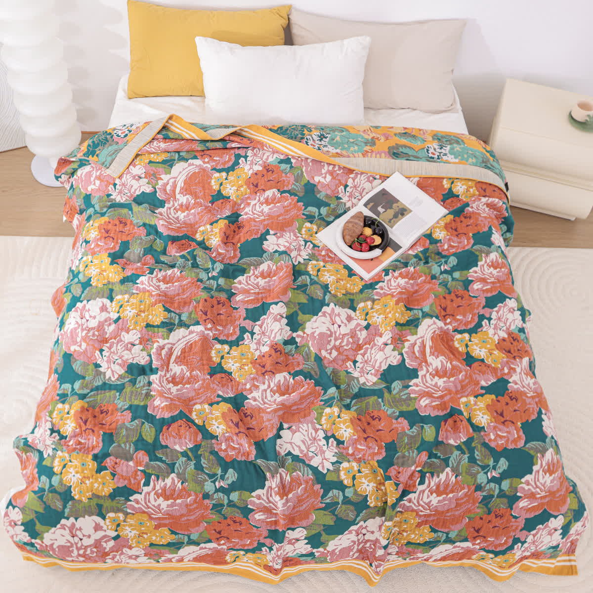 Elegant Bright Rose Cotton Gauze Quilt - Queen - image 0