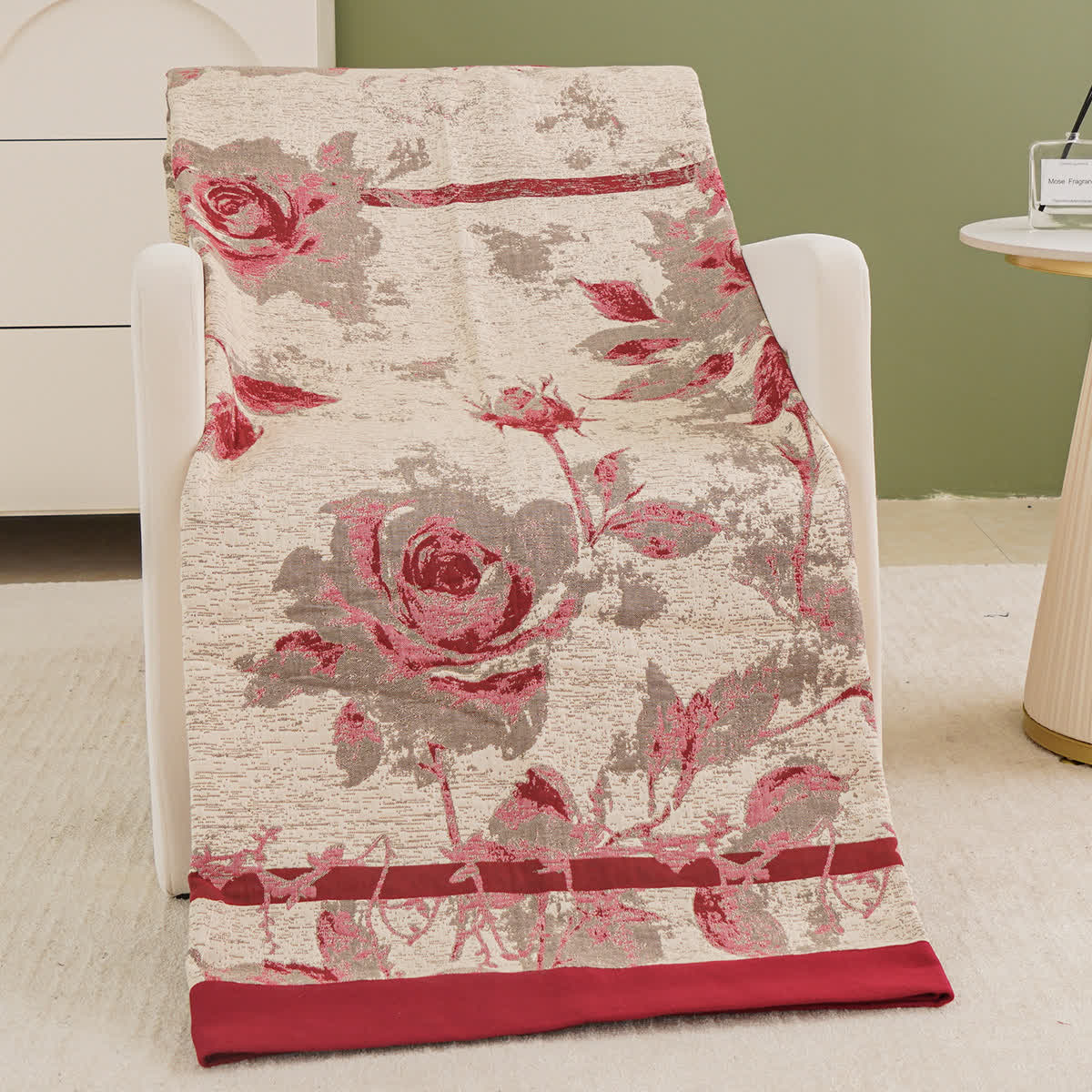 Cotton Gauze Rose Print Comfy Blanket - Red - 98" x 90" - image 0