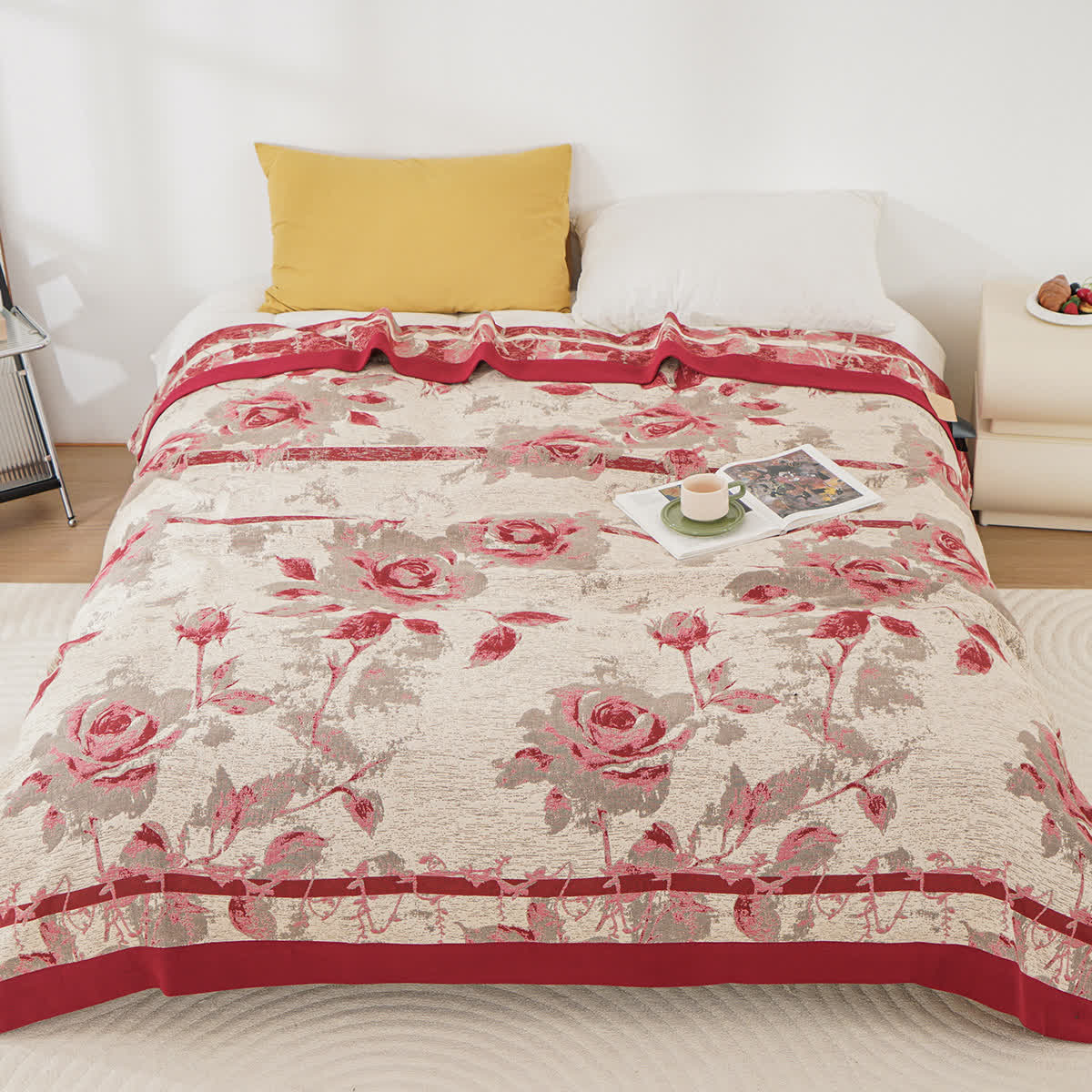 Cotton Gauze Rose Print Comfy Quilt - Red - King - image 0