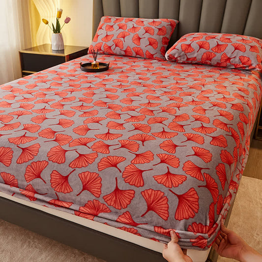 Ginkgo Leaf Soft Breathable Fitted Sheet - Sheet with 2pcs Pillowcases - King - image 0