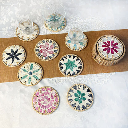 Rattan Woven Farmhouse Decorative Coaster - Woven Rattan - Multicolor - 3.9" - image 0