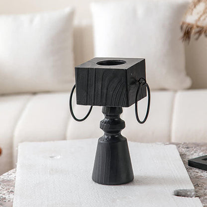 Vintage Wooden Table Candle Holder - B: 4.53"W x4.53" L x 9.85"H - image 3