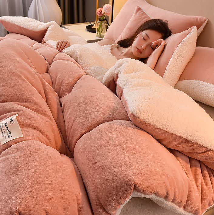 Solid Color Soft Sherpa Blanket with Comforter - image 3